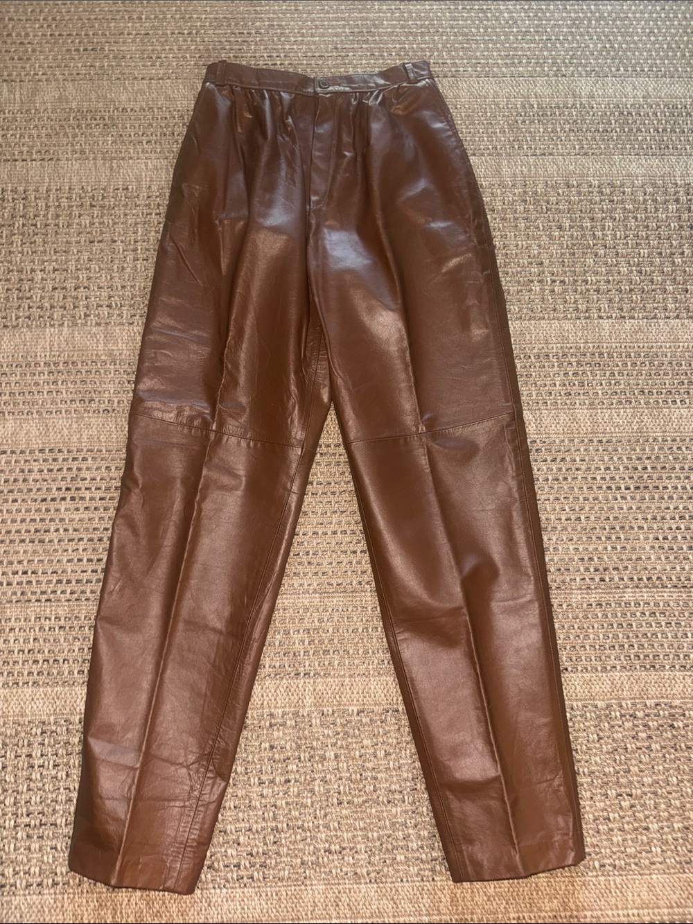 Brown Faux Leather High-Waist Tapered Pants